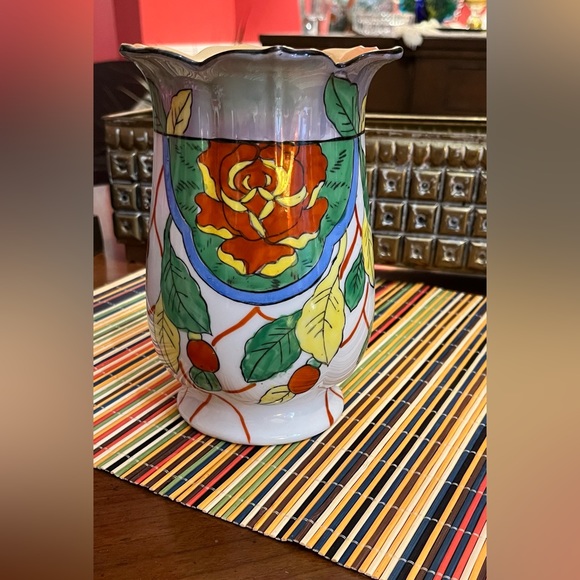VTG Japanese Tashiro Shoten Lusterware Vase w Flower/Leaf/Berry Majolica - Picture 6 of 10